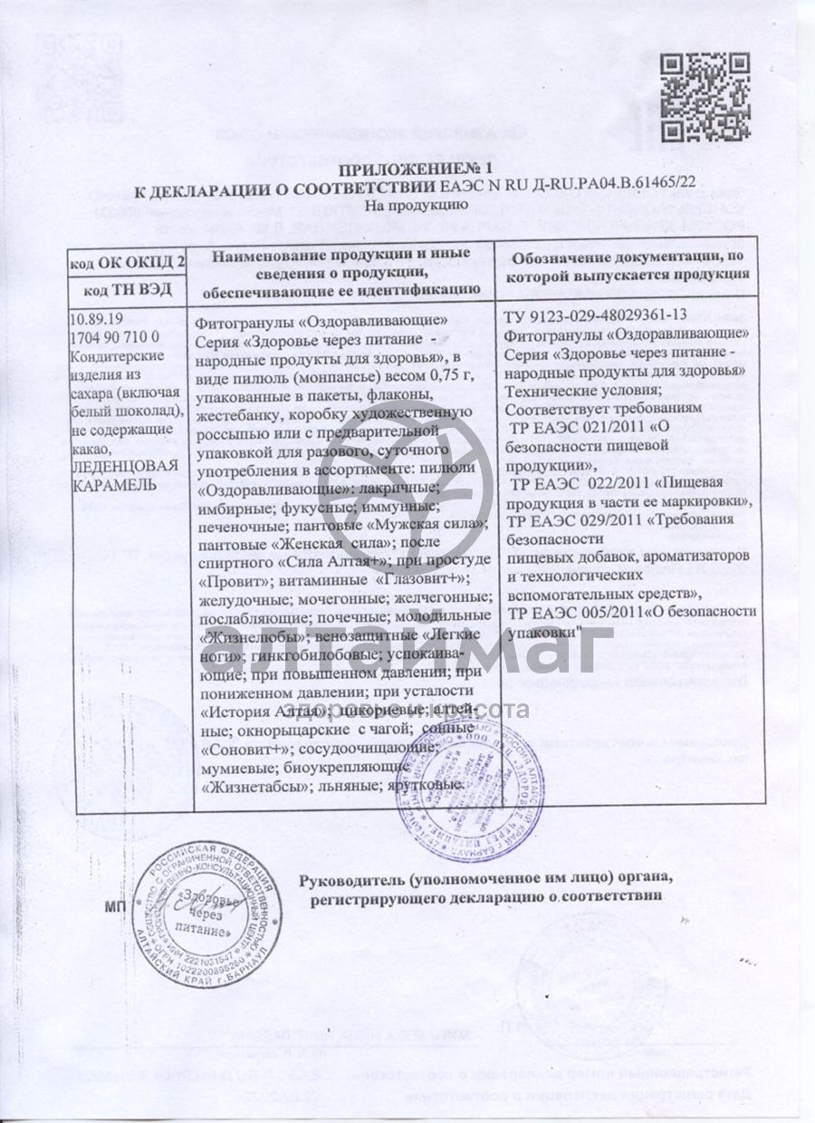 Сертификат на товар Глазовит Глазовит сертификат