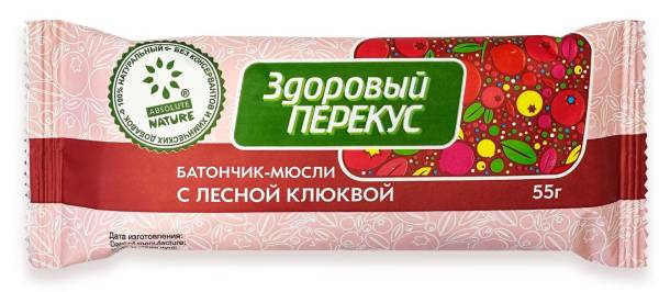 Батончик здоровый перекус с клюквой 55г фотография